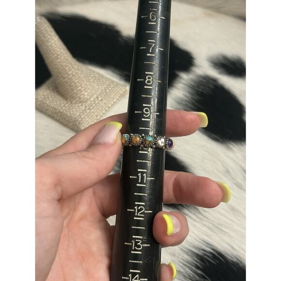 Native American Sterling Silver Orange Spiny Pink Multistone Eternity Ring - Picture 10 of 15